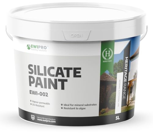 Silicate Paint EWI-002, 5 Litres, Billiant White, Breathable Masonry Paint for Render, Concrete & EWI Systems, Interior & Exterior Use
