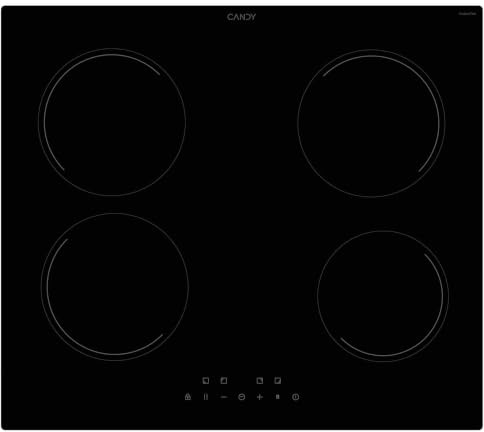 Candy Cook 400 CII647CCAR, Placa de Inducción, 4 Zonas, 60 cm, Control central, 9 Niveles de Potencia + Booster, Temporizador, Función Pausa, Bloqueo Infantil, Easy Clip, 7200 W
