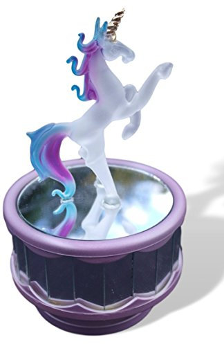 Caja de música giratoria de cristal con diseño de unicornio con espejo para la melodía de la belleza durmiente.