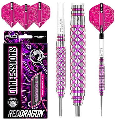 RED DRAGON Confessions 28g Tungsten Darts mit Flights und Schäfte