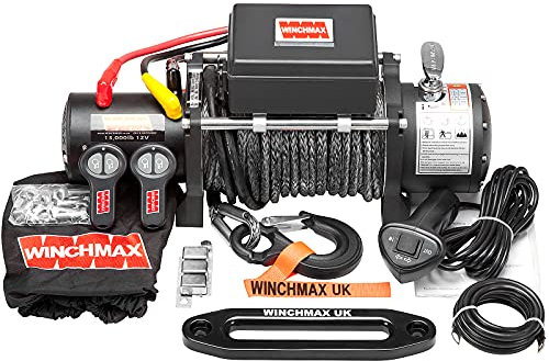 WINCHMAX 13,500lb (6,123kg) Military Grade 12v Electric Winch. 28m x 11mm Dyneema Synthetic Rope. Competition Hook.