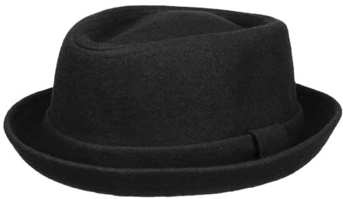 Lipodo Diamond Crown Pork Pie Filzhut Damen/Herren - Wollhut - Modischer Winterhut - Hut mit Wolle - Herbst/Winter - Porkpie mit Innenfutter - Fedora schwarz M (56-57 cm)