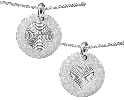 Minimalistische Kette, 925 Silber, Herz oder Spirale, matt, gebürstet | runder Anhänger mit Gravur für Damen