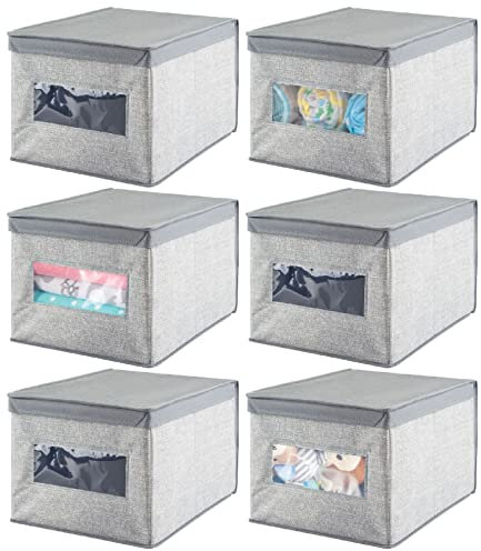 mDesign 6er-Set Wickeltisch-Organizer – hochwertige Aufbewahrungsbox aus atmungsaktiver Kunstfaser – ideal für Babyzubheör – ebenso als Kleiderschrank-Organizer verwendbar – grau