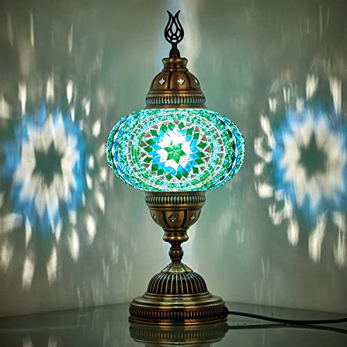 DEMMEX - Lampada da tavolo turca da 7 pollici, stile Tiffany, multicolore, fatta a mano, vetro e metallo, ideale per soggiorno, camera da letto e ufficio