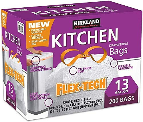 Kirkland Lot de 200 sacs poubelle de 50 litres, multicolore, 200 pièces
