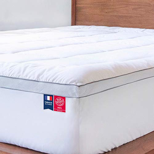 mello - Surmatelas Duo 8cm Oeko-Tex, surmatelas 160 x 200 Fabriqué en France, Elu Produit de l'année 2021 : Surmatelas Memoire de Forme et Housse Coton Matelassée, Soutien Moelleux