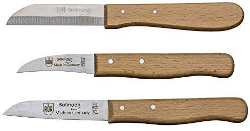 RÖR Haushaltsmesser/Gemüsemesser - Küchenmesser Set 3-teilig mit Glattschliff - rostfrei mit Buchenholzgriff - Made in Germany/Solingen
