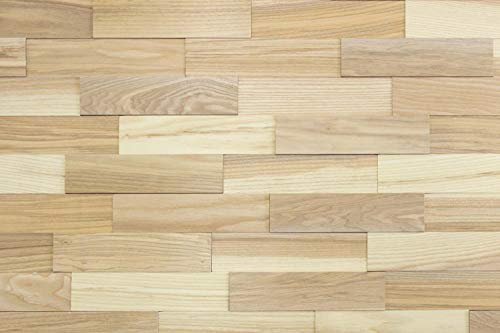 wodewa Wandverkleidung Holz 3D Esche Living Natur 1m² Wandpaneele Moderne Wanddekoration Holzverkleidung Holzwand Wohnzimmer Küche