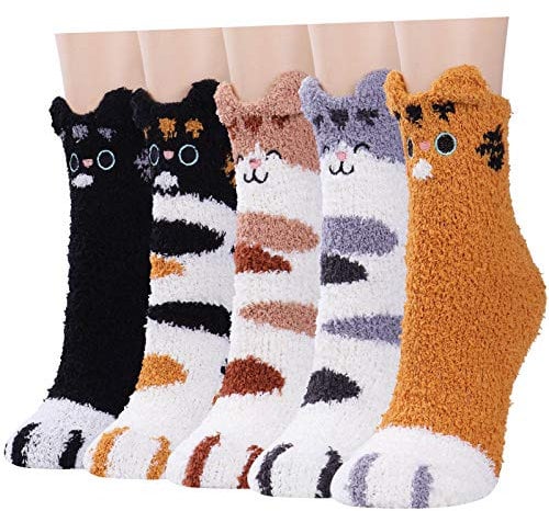 JaosWish Fluffy Socks for Women and Girls, Animal Bed Socks Warm Cosy Thermal Fuzzy Slipper Socks for Winter