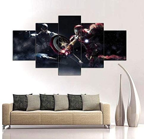 TOPRUN Superhero Movie Iron Man Spider Man Hulk Buster Marvel Kein Rahmen 150 x 100 cm Vlies Leinwandbild 5 teilig XXL Format Wanddekoration Wandbild Wandbilder Wohnzimmer Wohnung Kunstdrucke Bilder