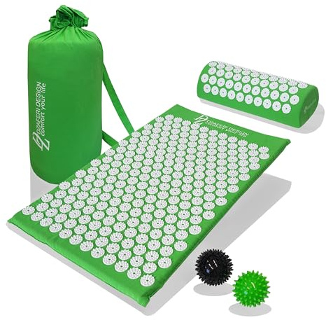 Akupressurmatte zur Entspannung/Massagematte für bessere Durchblutung/Inklusive Akupressurkissen und Massagebälle/Rücken - Stachelmatte - Fakirmatte - Nagelmatte - Acupressure Mat