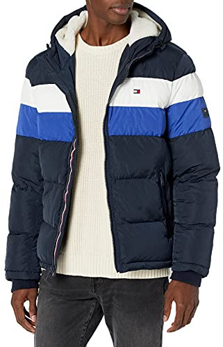 Tommy Hilfiger Men's Hooded Puffer Jacket, Blue Combo Poly Tech, XL