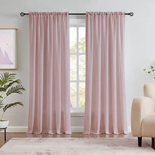 Melodieux Tende semitrasparenti vellutate rosa polveroso, lunghe 160 cm, per camera da letto e soggiorno, in cotone naturale, con tasca per asta, tende velate, 132 x 160 cm (2 pannelli)