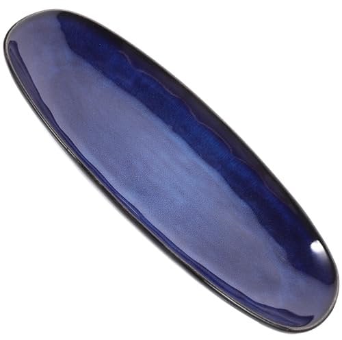 Blue Sushi Plate, Ceramic Serving Platter, Large Sushi Serving Tray, 28cm Oval Serving Dishes for Starter, Dessert, Salad, Cake, Dishwasher Safe and Oven Safe