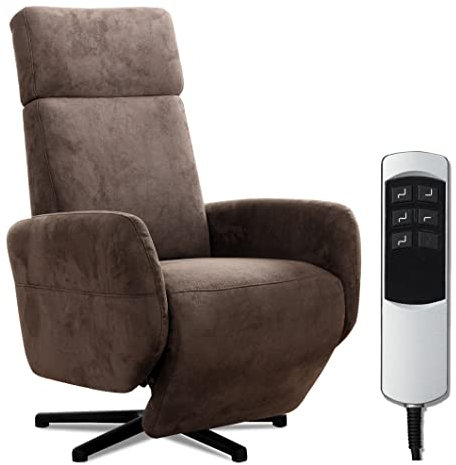 Cavadore TV-Sessel Cobra mit 2 Motoren + Akku / Fernsehsessel mit Liegefunktion, Relaxfunktion / Mit Fernbedienung / Sternfuß, belastbar bis 130 kg / 71 x 110 x 82 / Lederoptik, Braun