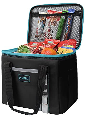 INSMEER 25L Bolsa térmica Grande Plegable con Aislamiento para el Almuerzo, tamaño Grande para Camping/Exterior/Picnic, Color Negro