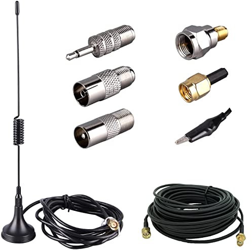 75 Ohm FM Antenna, Outdoor FM Antenna, WiFi Stereo TV Indoor Antenna, 1.5m SMA-Male Connector, Antenna Extension Cable with 6 Antenna Adapters