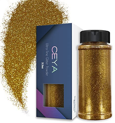 Ceya 3.5oz/ 100g Ultra Fine Glitter Powder Deep Gold Glitter 1/128” 0.008” 0.2mm for Slime Epoxy Resin Craft Tumbler Jewelry Nail Art Festival Makeup Scrapbook Painting Wedding Cards