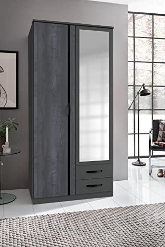Wimex German Duo Kleiderschrank, Grau, Graphit, Digi Stahl, 90 cm, 2-türig, Kombischrank