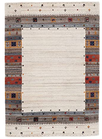 carpetfine Wollteppich Gabbeh Vida Beige 240x340 cm | Moderner Teppich für Wohn- und Schlafzimmer