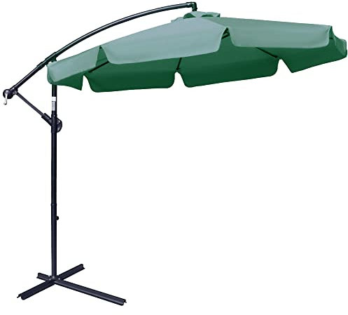Outsunny 2.7m Garden Banana Parasol Cantilever Umbrella with Crank Handle and Cross Base for Outdoor, Hanging Sun Shade, Green
