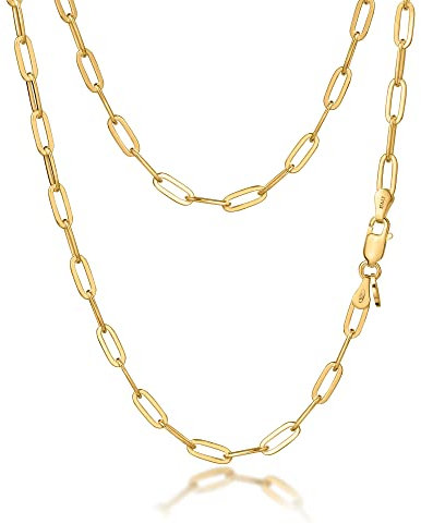 Amberta Women's 925 Sterling Silver Paperclip Chain: 18K Gold Plated Sterling Silver 3.6 mm 45 cm/18 inch