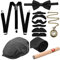 Jinlaili 1920s Herren Accessoires Set, Herren Kostüme Zubehör mit Baskenmütze, Verstellbar Hosenträger Krawatte Fliege, Vintage Taschenuhr und Plastik Zigarre, für Karneval Halloween Maskerade Party