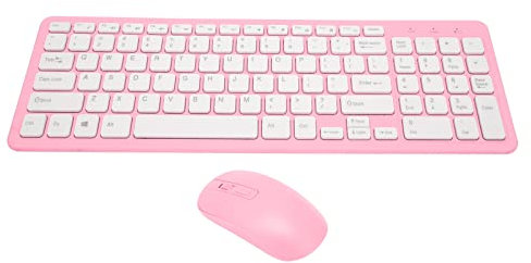 Bewinner Kabellose Tastatur-Maus-Kombination mit 96 Tasten, 10 Meter Übertragung, 2,4-GHz-Kabellose, Schlanke Computertastatur mit Rutschfester Matte für PC-Laptop(Rosa)