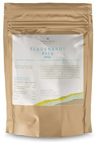 Royal Spice Fladenbrot Pita Backmischung 800g - Fladenbrot Backmischung für Dein eigenes schmackhaftes und frisches Fladenbrot oder kleine Pitas - Fertigmischung ideal für Gyros und Döner Fladenbrot