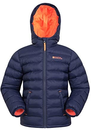 Mountain Warehouse Seasons Steppjacke für Kinder - Ultraleichte, warme, wasserdichte Steppjacke. Jungen & Mädchen Winterjacke mit Kapuze & Reißverschluss Marine Kinder 104 DE (3-4 Jahre)