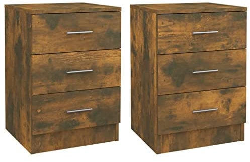 vidaXL 2X Nachttisch mit Schubladen Nachtschrank Nachtkonsole Nachtkommode Schlafzimmer Schrank Kommode Räuchereiche 38x35x56cm Holzwerkstoff