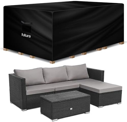 Futura Premium Rectangular Garden Furniture Covers Waterproof 270x180x89cm, Heavy Duty 600D Oxford Fabric Outdoor Table, Patio & Rattan Garden Furniture Covers, PVC Lined, Air Vents and UV Safe