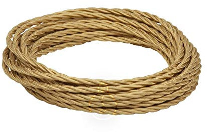 Amarcords - Cavo elettrico tessile colore ORO, trecciato, seta, 10 metri, a 2 conduttori 2x0,75 - Filo rivestito in tessuto colorato vintage per lampade lampadari applique e abat jour.