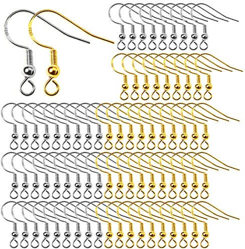 TOAOB 100 Piezas Ganchos para Pendientes Oro y plata Hipoalergénicos Chapados en Plata de 18 mm con Bola de Resorte Accesorios para Hacer Pendientes Joyas Bisutería