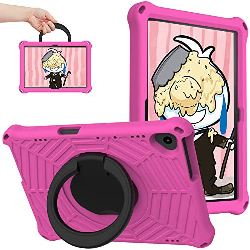 Funda para tablet Lenovo Tab P10 TB-X705F de 10.1 pulgadas, apta para niños, rotación de 360°, mango de anillo colgante, a prueba de golpes, espuma EVA, funda ligera con patrón de telaraña, rosa