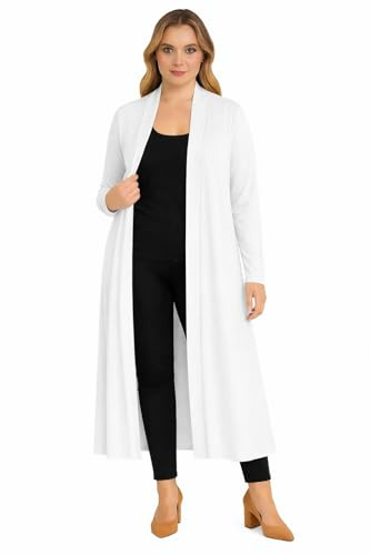 Candid Styles Womens Ladies Long Sleeve Maxi Boyfriend Cardigan Open Floaty 8-26 Duster Jacket Coat Blazer Longline (White, 12-14)