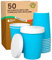 50 Gobelets Carton BLEU pour Café à Emporter - Tasse Jetables 200ml avec Couvercles pour Servir le Thé, Cappuccino, Chocolatdes Boissons Chaudes et Froides