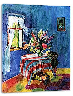 NOLEGA Hans Purrmann Berühmte Gemälde Poster mit Rahmen Blaues Zimmer im alten Pfarrhaus Druck auf Leinwand,Reproduktion auf Leinwand,Heim Wohnzimmer Wandkunst Bilder 90x117cm Fertig zum Aufhängen