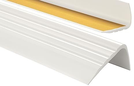 PerfectPVC Perfil de PVC autoadhesivo de borde para escaleras 65 x 40mm 1,00 m Tiras antideslizantes para peldaños Esquina cantos Protector nariz de escalera de caucho Forma de L Blanco