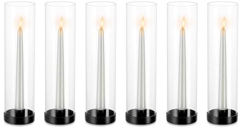 NUPTIO Kerzenständer Glas Glaszylinder für Kerzen: 6 Stücke Metall Kerzenhalter Stabkerzen Schwarz 30cm Groß Bodenlosen Zylinder Kerzen Windlicht Hochzeit Tisch Tafel Tafelaufsatz Esszimmer Deko
