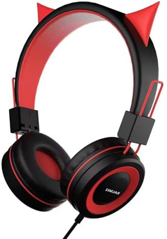 Simjar Demon Kids Headphones for Halloween/School, Wired Boys/Girls Foldable Headphones with Adjustable Headband, 3.5 MM Jack for Online Learning/Travel/Tablet/iPad/Computer