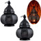 2er Set Marrakesch Lampe und Laterne in einem aus Metall 30 cm groß | Tischlampe Windlicht Lamisa Schwarz als Orientalische Dekoration