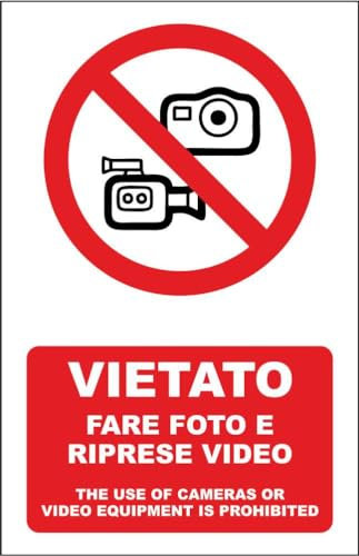 M-ITALY CARTELLO SEGNALETICO - VIETATO FARE FOTO E RIPRESE VIDEO - Adesivo Extra Resistente, Pannello in Forex, Pannello In Alluminio (20x31, Alluminio)