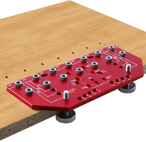 RUITOOL Ruitool Shelf Pin Jig and Hinge Jig Two-In-One, Clamp Integrated All Metal Shelf Pin Drilling Jig with 1/4'' and 5mm Drill Bits, Adjustable Shelf Jig and Cabinet Hinge Jig Drill Guide