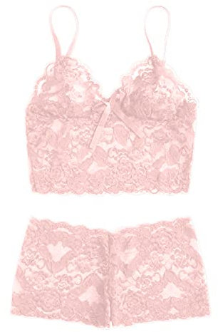 Lingerie Set Donna Hot Sexy con Reggiseno e Perizoma: 2 Pezzi Erotico Ferretto Vita Alta Completo Intimo in Pizzo, Hard Floreale Ricamato in Rete con Fiocco, Nudo Senza Schienale Babydoll con Spalline