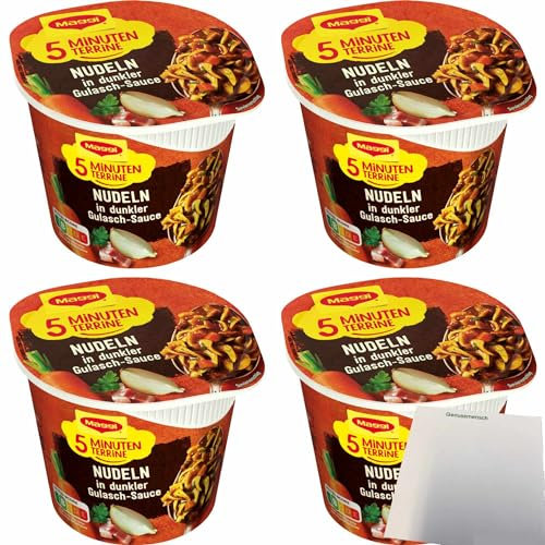 usy Bundle für Maggi 5 Minuten Terrine Nudeln in dunkler Gulasch-Sauce 4er Pack (4x60g Becher) + usy Block