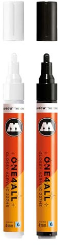 Molotow One4All 227HS Lot de 2 marqueurs acryliques brillants (épaisseur de trait de 4,0 mm, brillants, très couvrants et permanents, séchage rapide, rechargeables) 251 blanc brillant et 252 noir