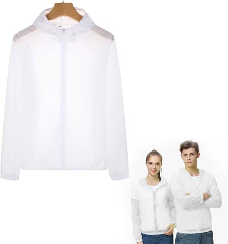 Chaqueta de Protección Solar para Mujer, Larga Protección Solar UPF 50+ UV con Cremallera Sudadera de Sol Manga Carrera Sudadera Surf Al Aire Libre a Pie (FR/ES, Letras, L, Regular, Regular, Blanco)
