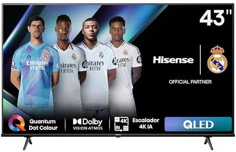 Hisense 43E7NQ - QLED Smart TV, 43 Pulgadas Televisor, Quantum Dot Colour, Dolby Vision, Dolby Atmos, Modo Juego Plus, 60Hz VRR 120 fps, Bluetooth&HDMI,Control por Voz televisor, VIDAA (Nuevo 2024)